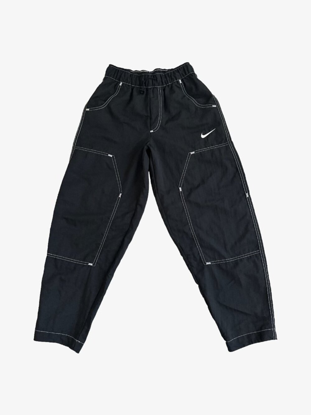 Black Contrast Stitch Nylon Crop Track Pants by Nike